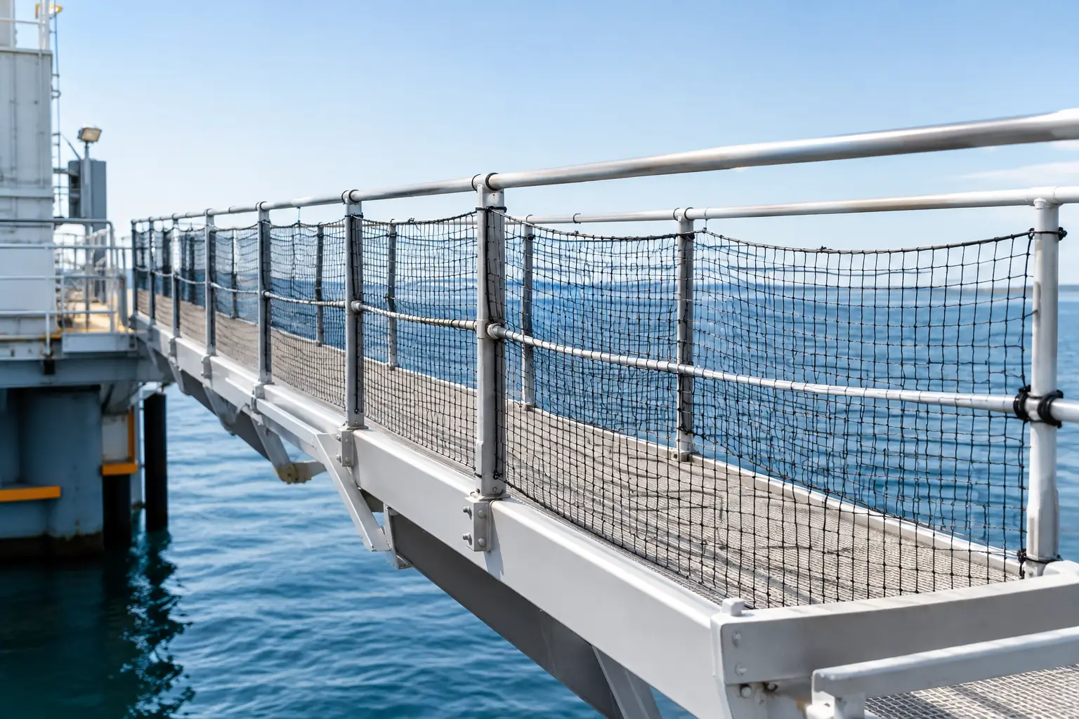 Gangway safety net installation that holds up