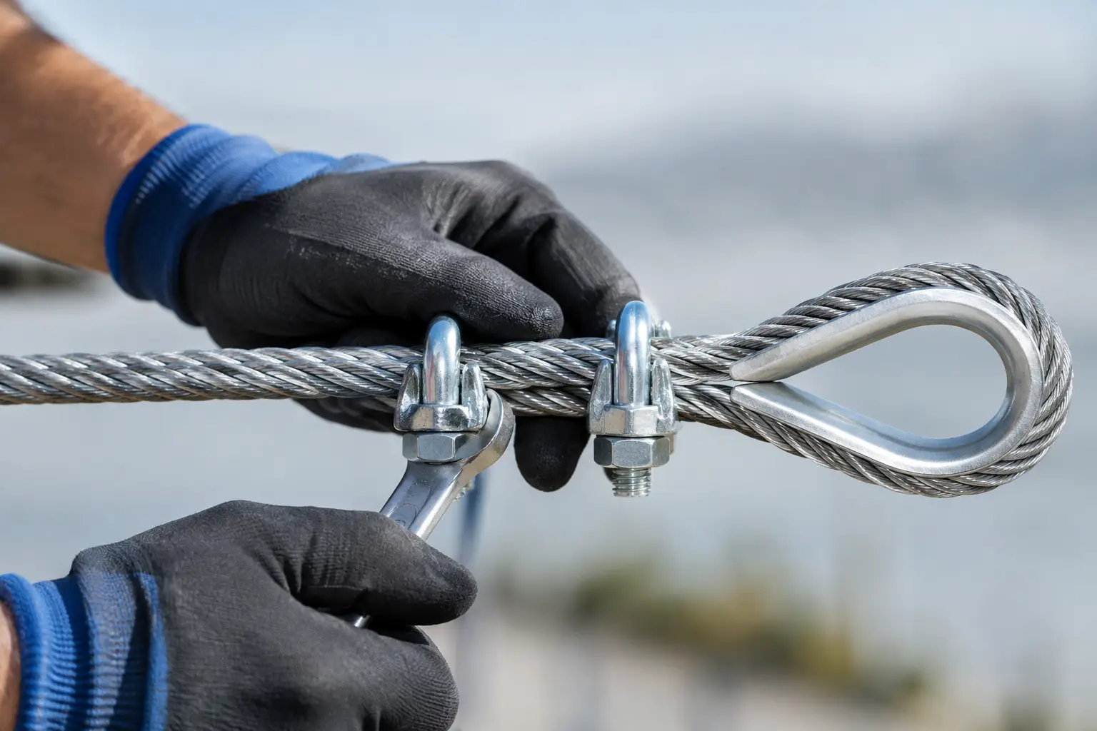 Wire clip installation for safe rope terminations